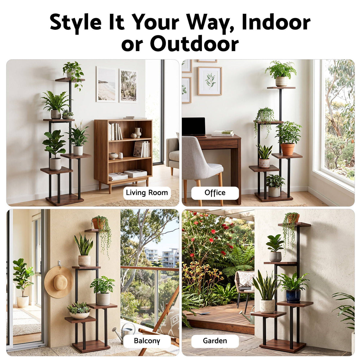 Artiss 5-Tier Metal and Wood Plant Stand, 101 cm – Brown