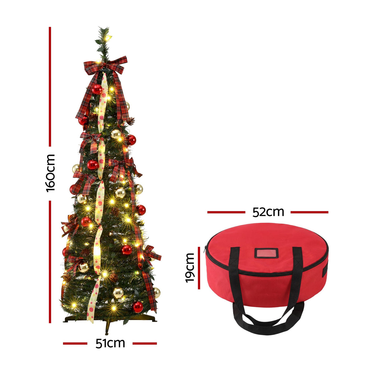 Pop-Up Christmas Tree, 160 cm Pre-Decorated – Jingle Jollys