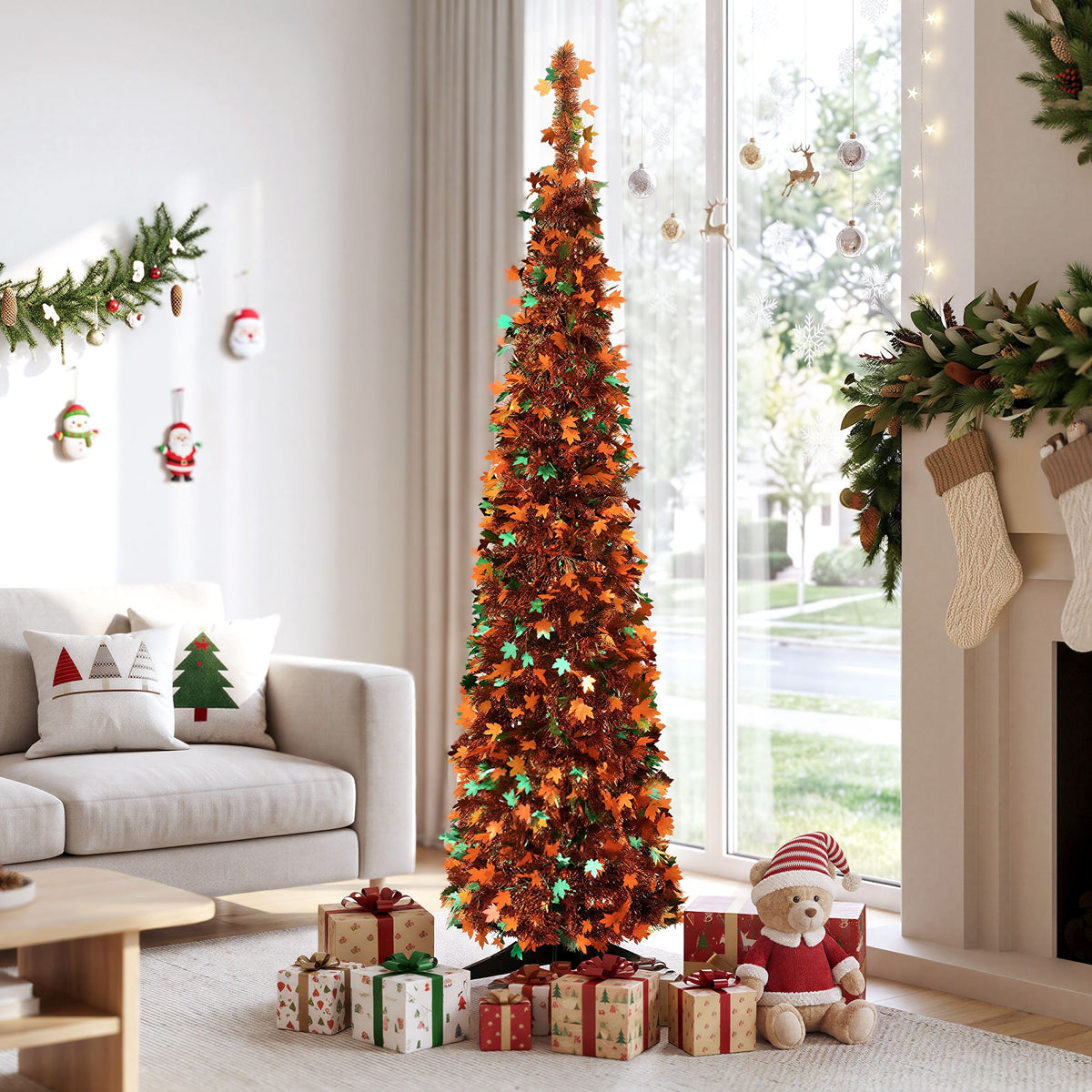 Pop-Up Christmas Tree, 160 cm Pre-Decorated Golden Maple Leaf – Jingle Jollys