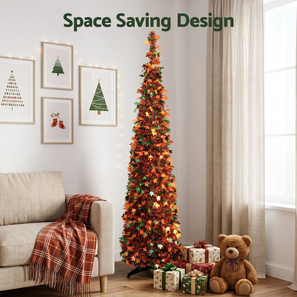 Pop-Up Christmas Tree, 160 cm Pre-Decorated Golden Maple Leaf – Jingle Jollys