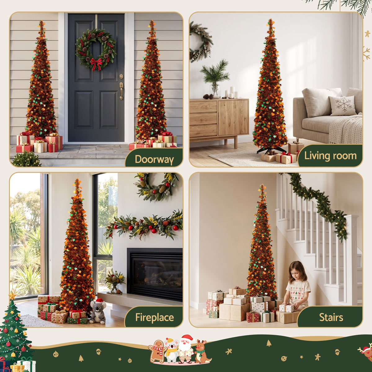 Pop-Up Christmas Tree, 160 cm Pre-Decorated Golden Maple Leaf – Jingle Jollys