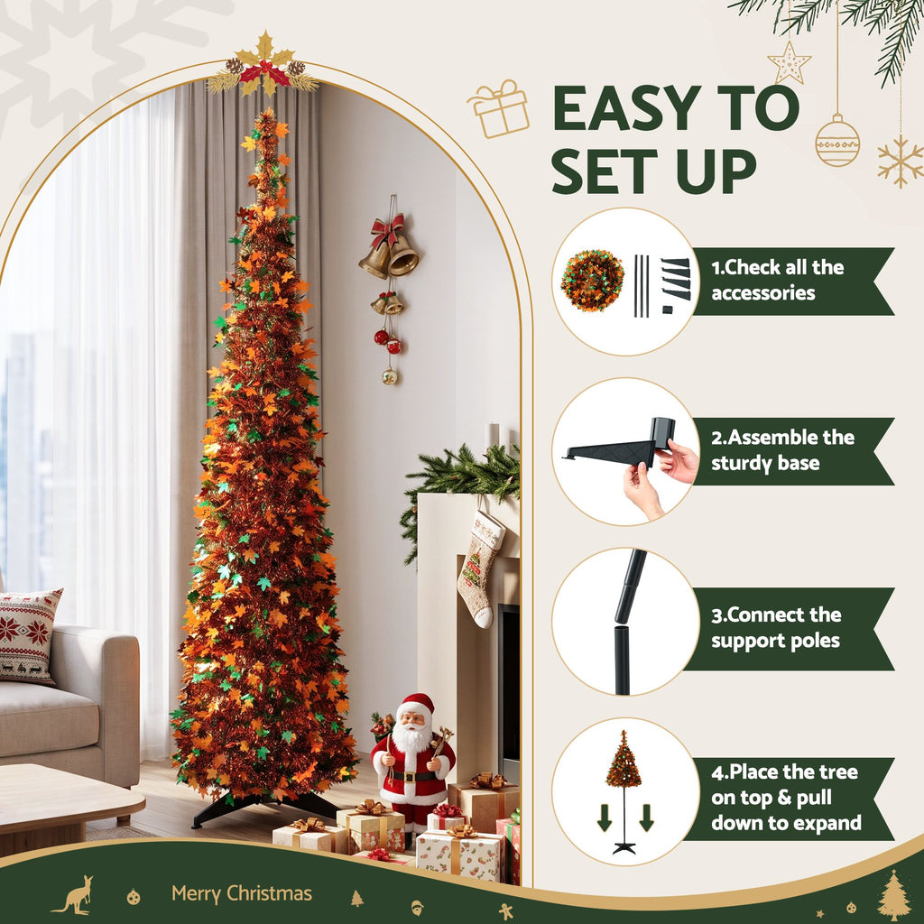 Pop-Up Christmas Tree, 160 cm Pre-Decorated Golden Maple Leaf – Jingle Jollys