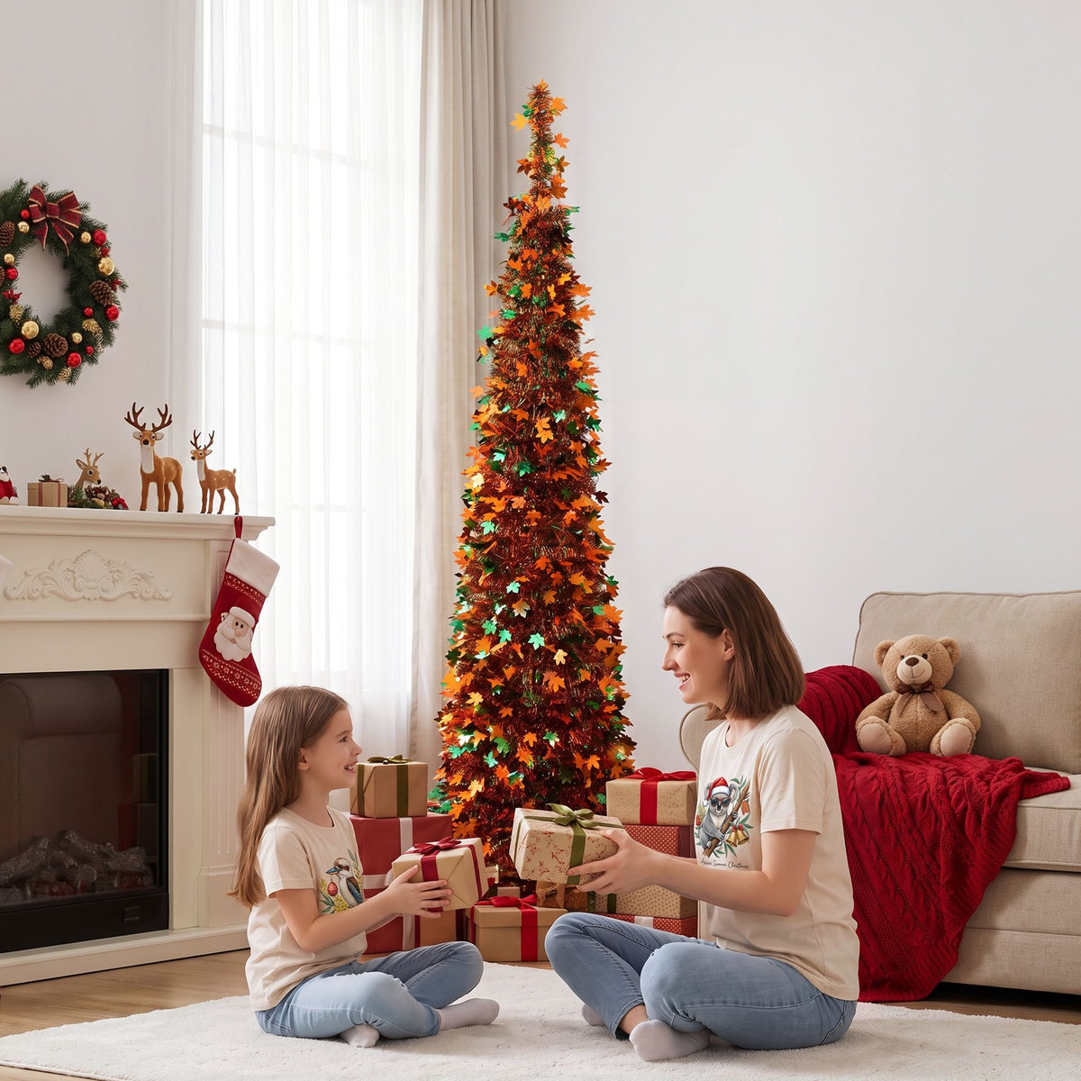 Pop-Up Christmas Tree, 160 cm Pre-Decorated Golden Maple Leaf – Jingle Jollys