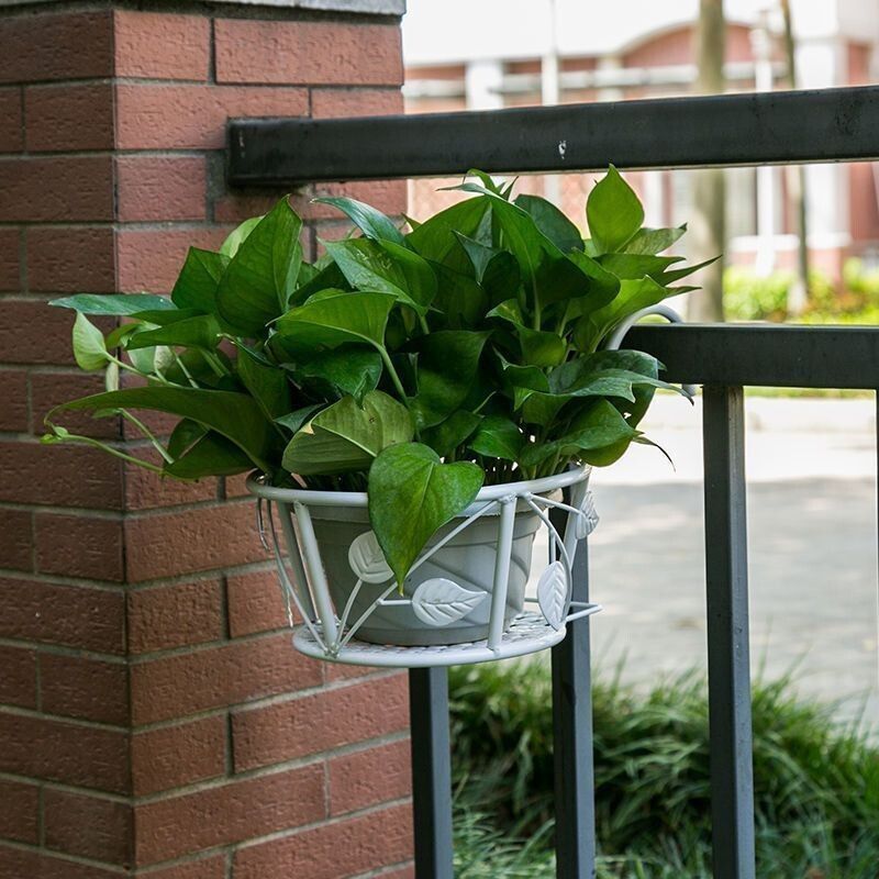 Metal Railing Plant Hangers with Leaf Design – 2 Pack, Brown