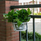 Metal Railing Plant Hangers with Leaf Design – 2 Pack, White