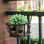 Metal Railing Plant Hangers with Leaf Design – 2 Pack, White