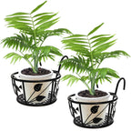 Metal Railing Plant Hangers with Leaf Design – 2 Pack, Black