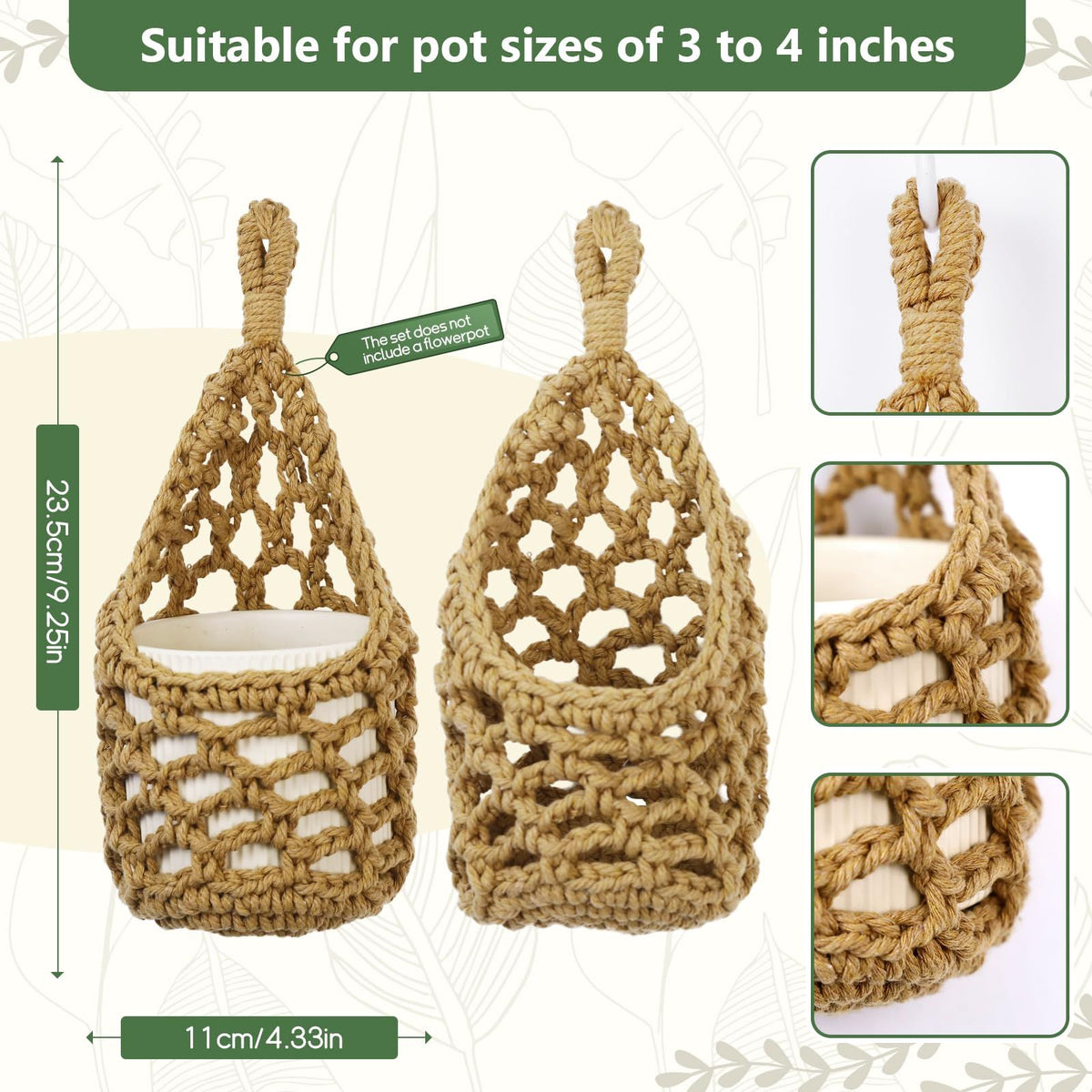 Handwoven Hanging Planter Set for 10 cm Pots – Brown