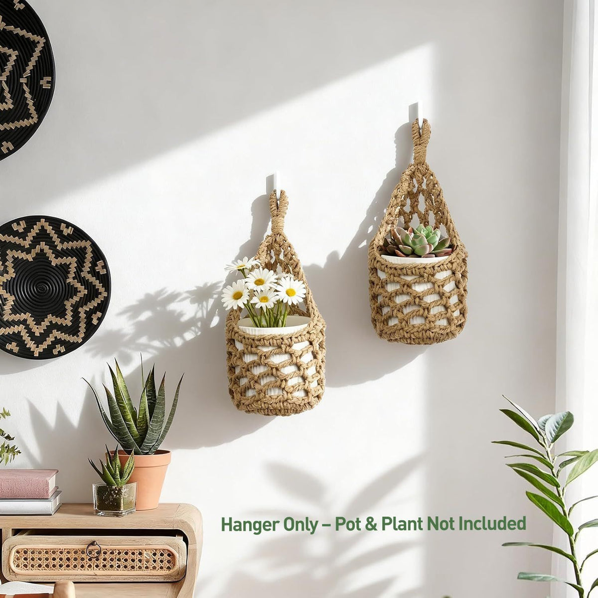 Handwoven Hanging Planter Set for 15 cm Pots – Brown
