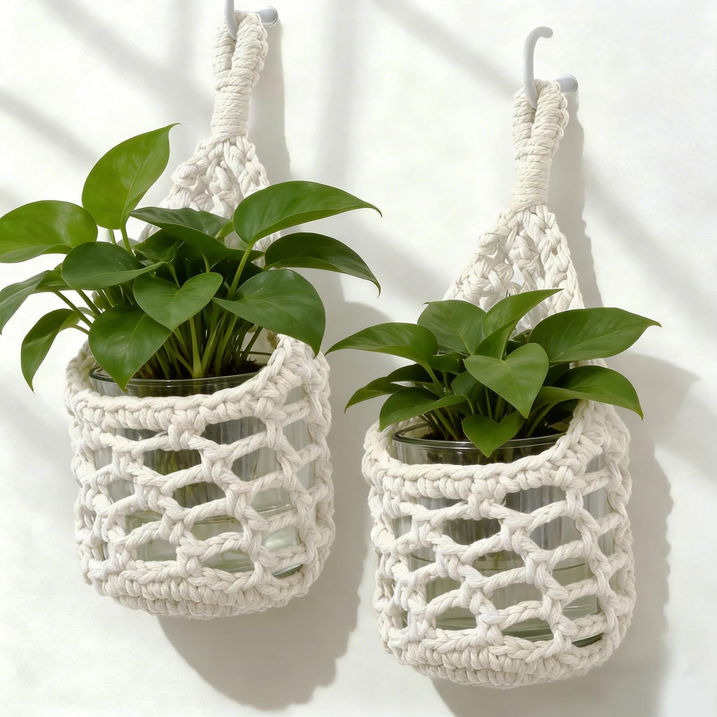 Handwoven Hanging Planter Set for 10 cm Pots – White