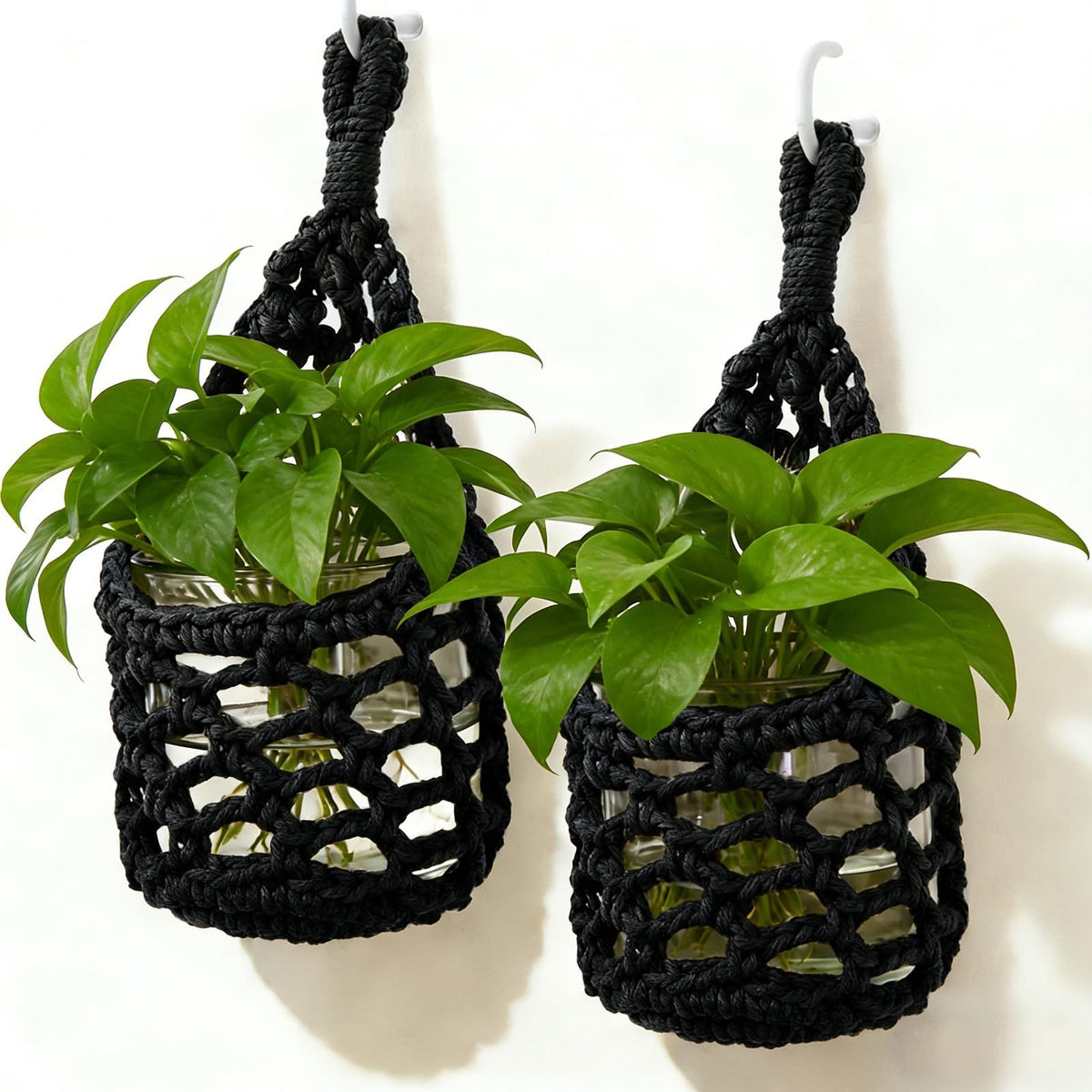 Handwoven Hanging Planter Set for 10 cm Pots – Black