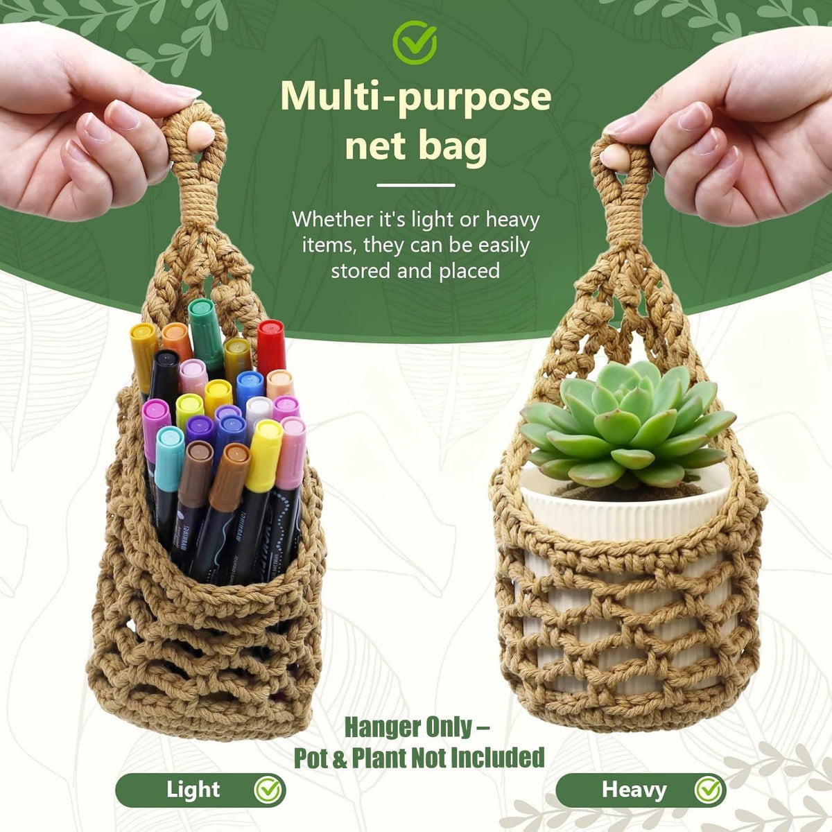 Handwoven Hanging Planter Set for 10 cm Pots – Black