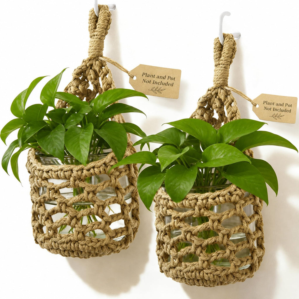 Handwoven Hanging Planter Set for 10 cm Pots – Black