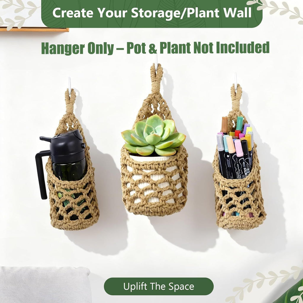Handwoven Hanging Planter Set for 15 cm Pots – Black