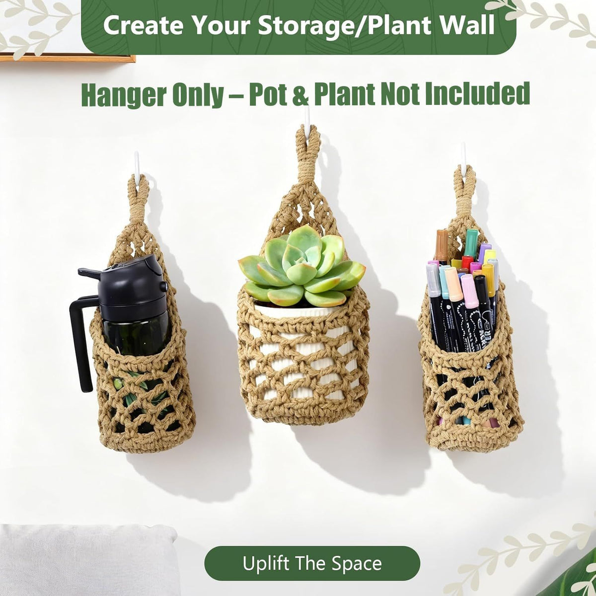 Handwoven Hanging Planter Set for 15 cm Pots – Black