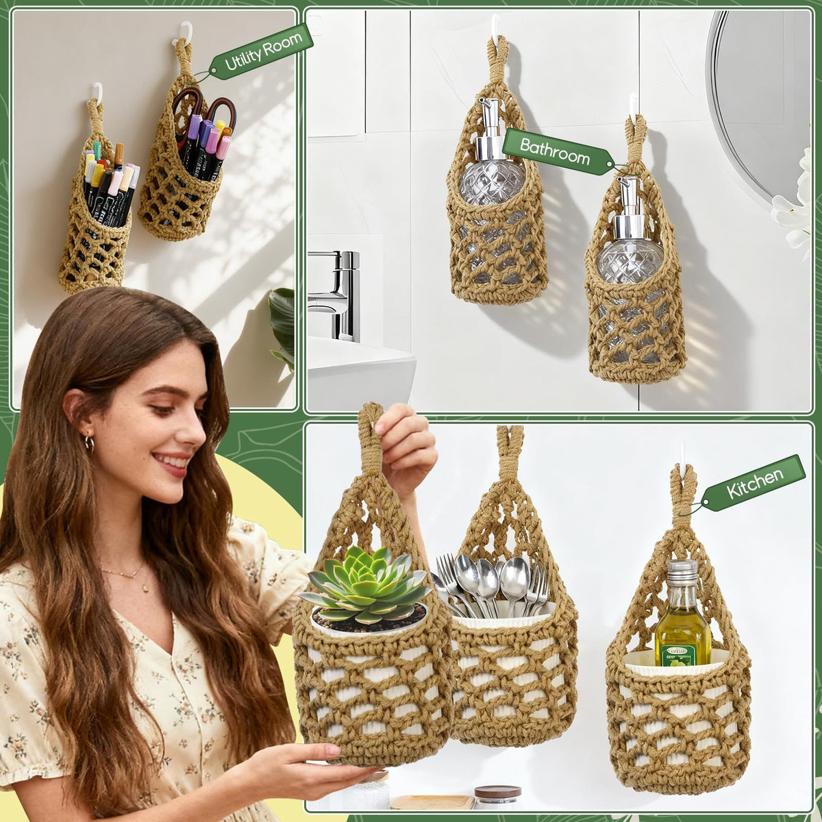 Handwoven Hanging Planter Set for 15 cm Pots – Black