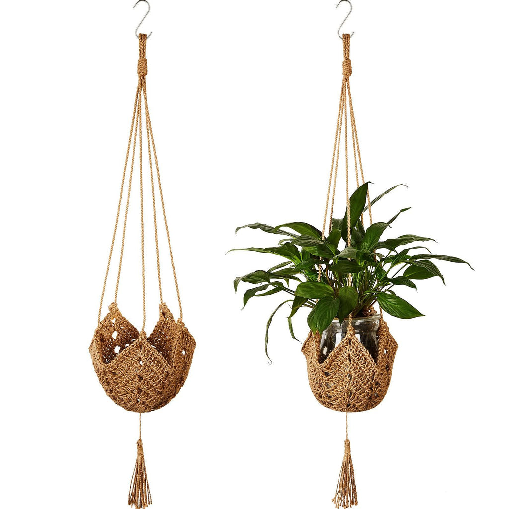 Boho Macramé Plant Hangers, 100 cm – Pack of 2, Brown