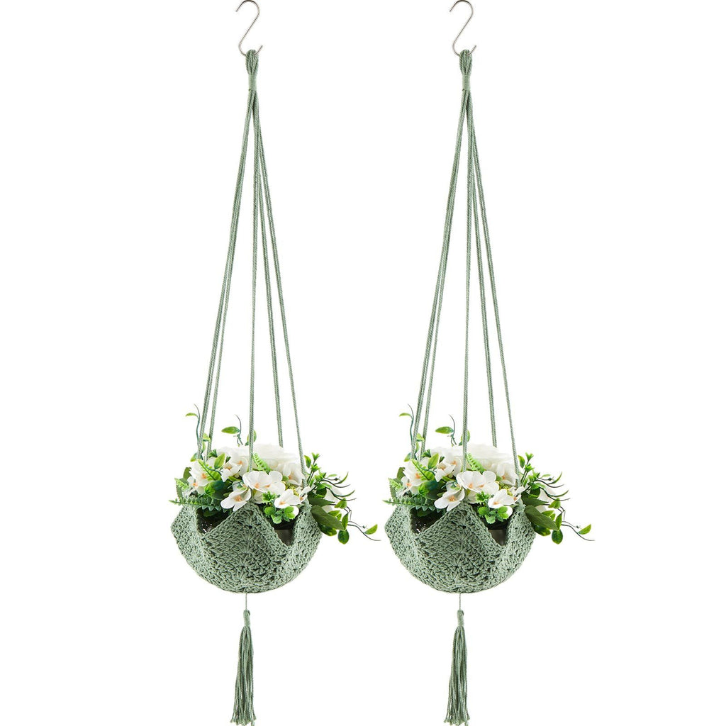 Boho Macramé Plant Hangers, 100 cm – Pack of 2, Green