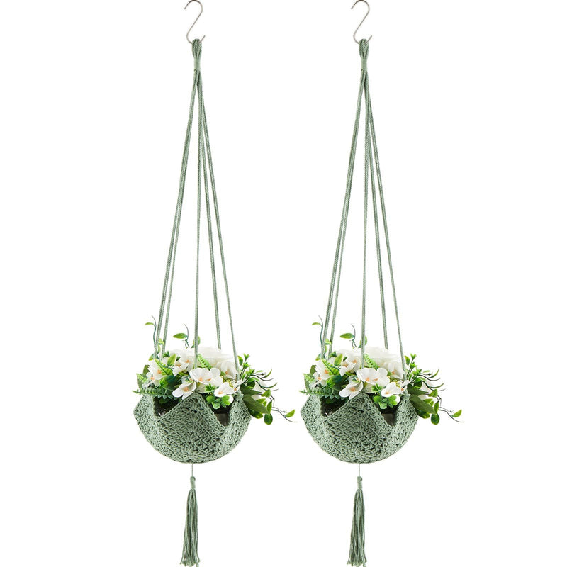 Boho Macramé Plant Hangers, 100 cm – Pack of 2, Green