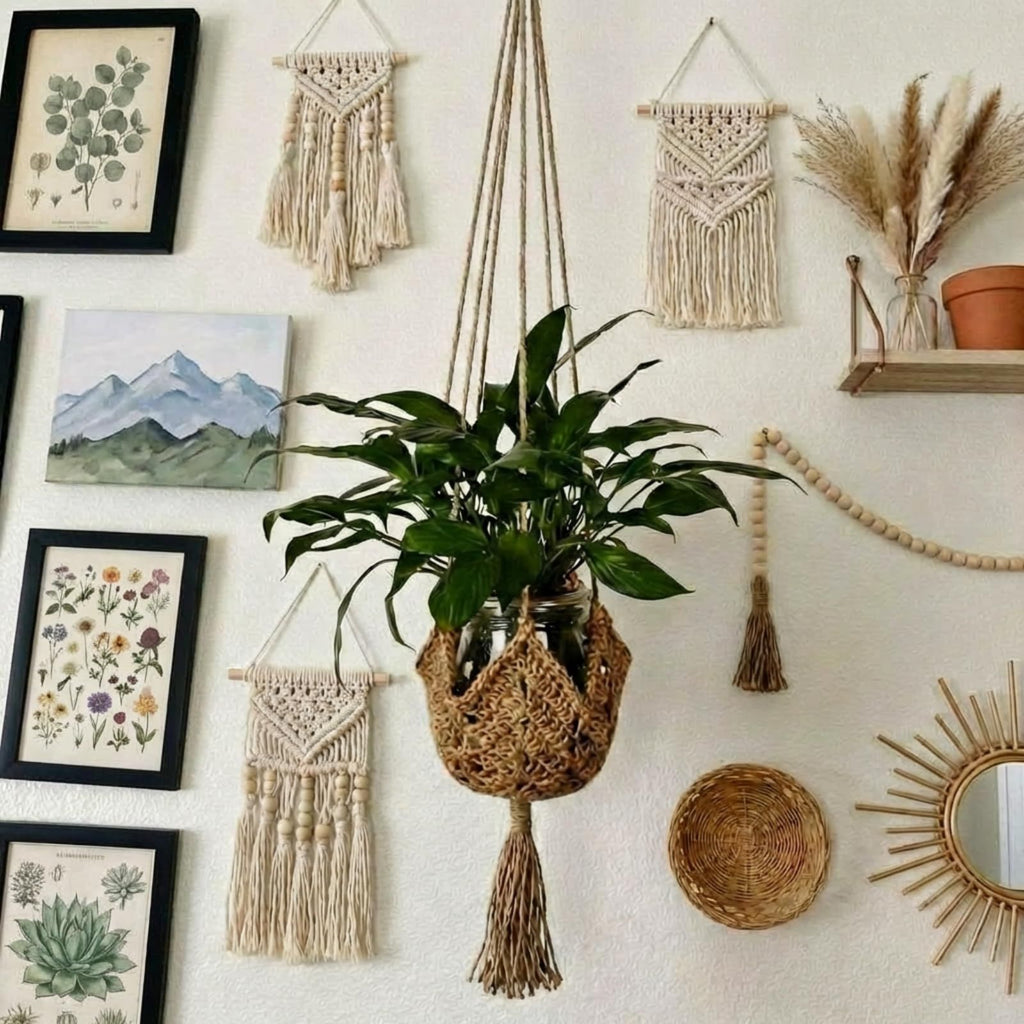 Boho Macramé Plant Hangers, 100 cm – Pack of 2, Green