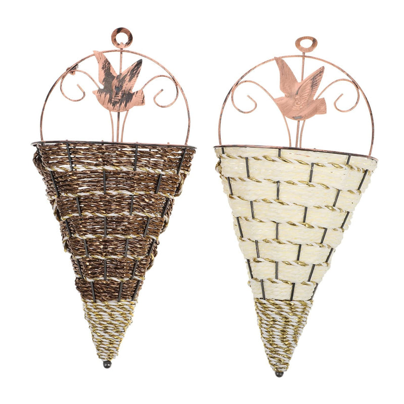 Triangle Iron Wall Planter Baskets, Vintage Woven Look – Pack of 2