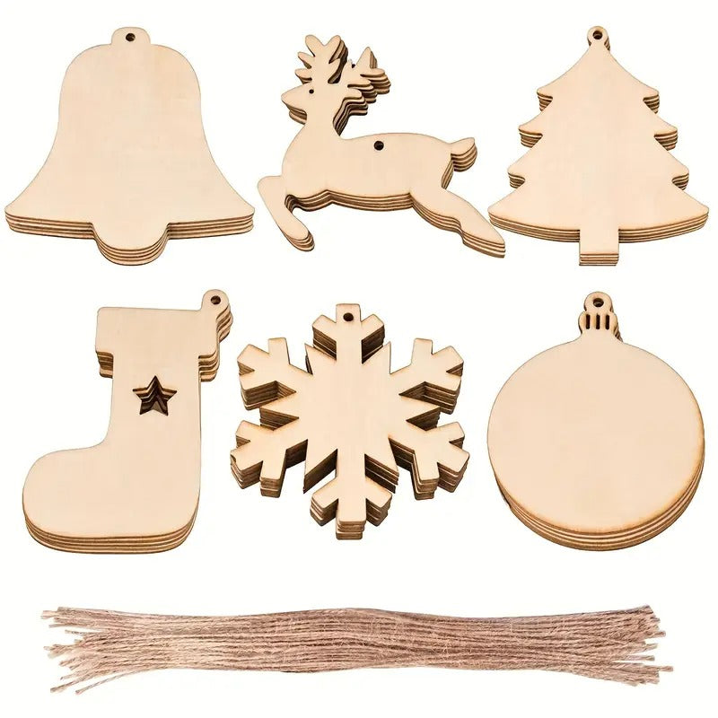 DIY Wooden Christmas Tree Ornaments Craft Set – 60 Pieces
