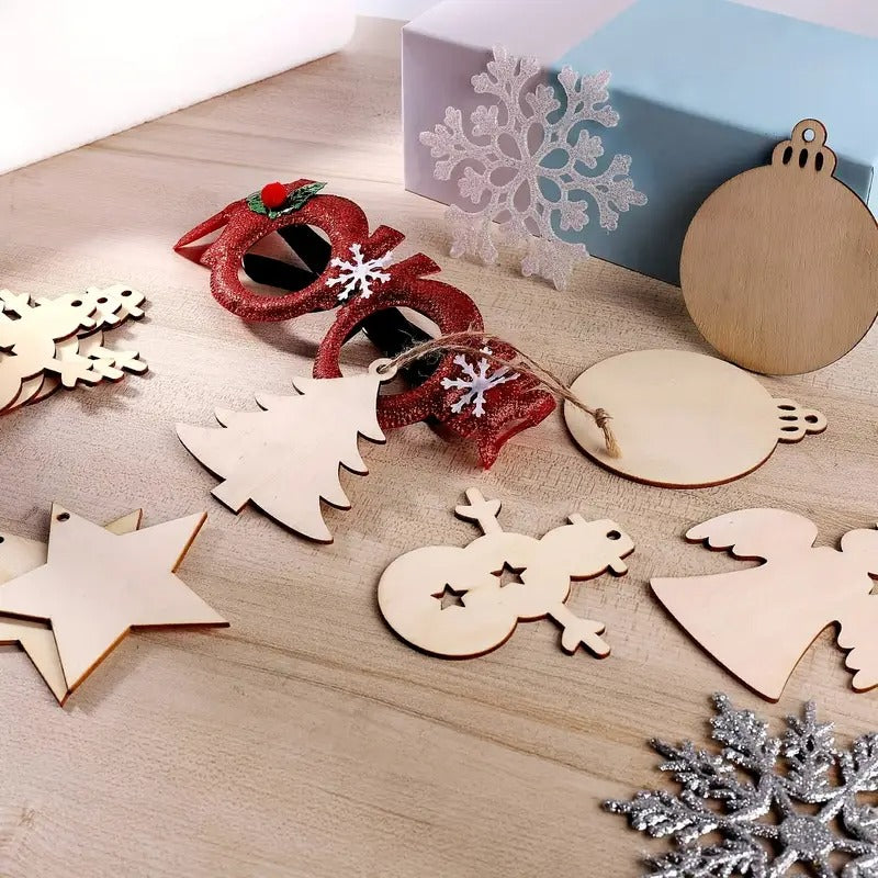 DIY Wooden Christmas Tree Ornaments Craft Set – 60 Pieces