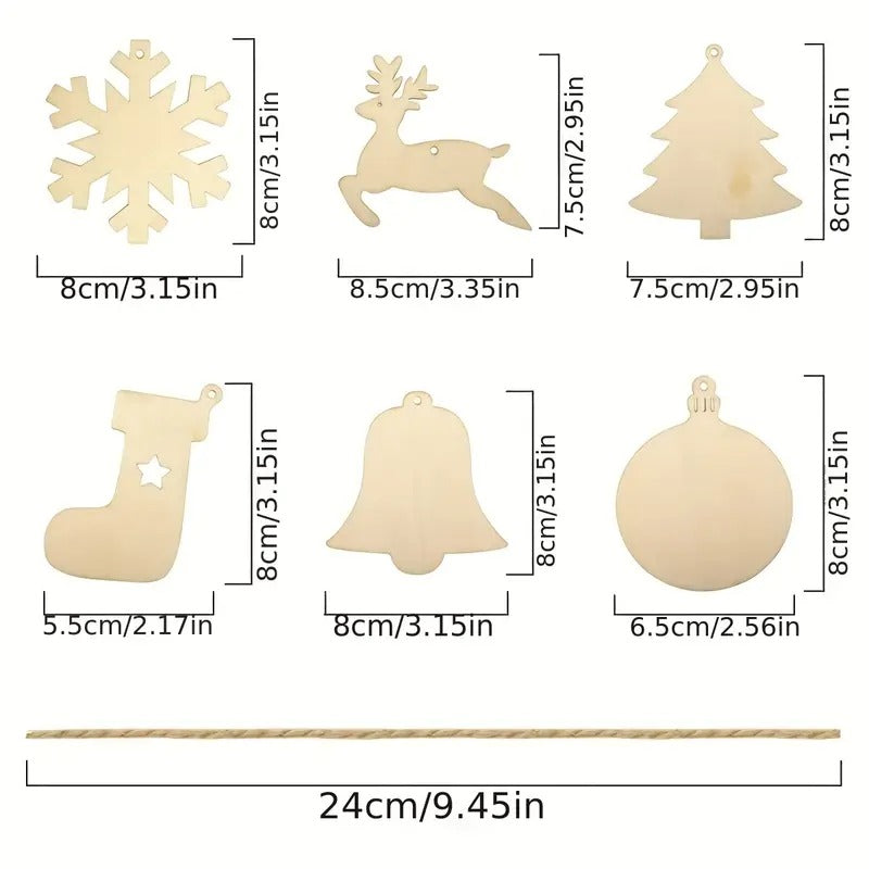 DIY Wooden Christmas Tree Ornaments Craft Set – 60 Pieces