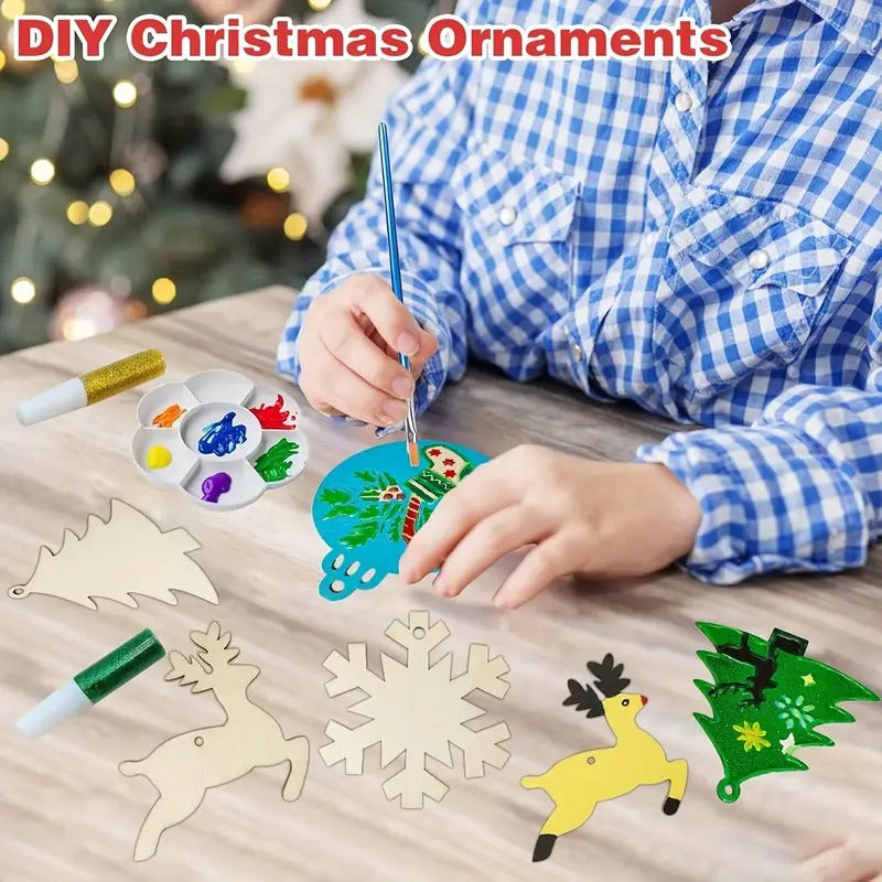DIY Wooden Christmas Tree Ornaments Craft Set – 60 Pieces