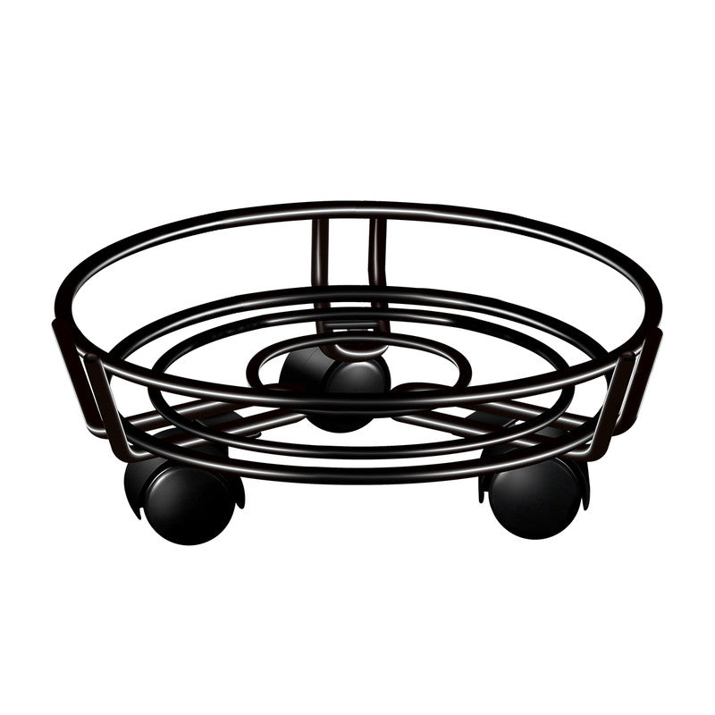 Rolling Iron Plant Stand on Wheels, 32 cm – Black