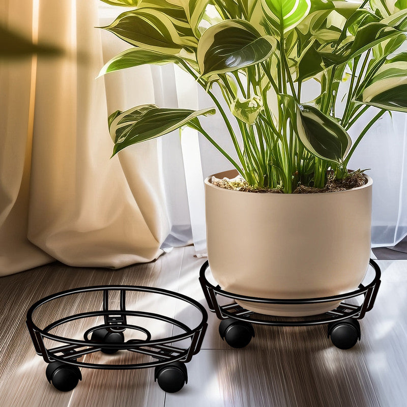 Rolling Iron Plant Stand on Wheels, 27.5 cm – Black