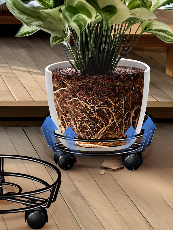 Rolling Iron Plant Stand on Wheels, 27.5 cm – Black