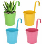 Colourful Metal Hanging Flower Pots with Hooks – Set of 4, 10 cm