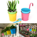 Colourful Metal Hanging Flower Pots with Hooks – Set of 4, 10 cm