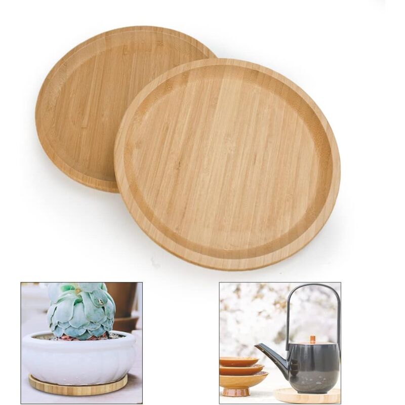 Round Bamboo Plant Saucers, 20 cm – Pack of 2