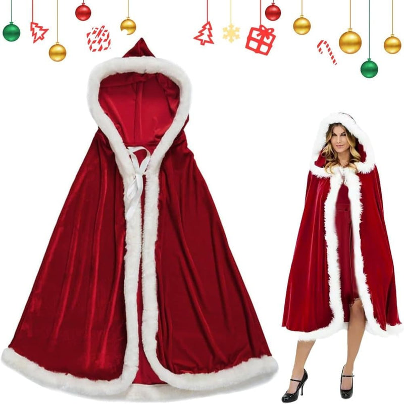Women's Red Hooded Santa Cloak, One Size 120 cm