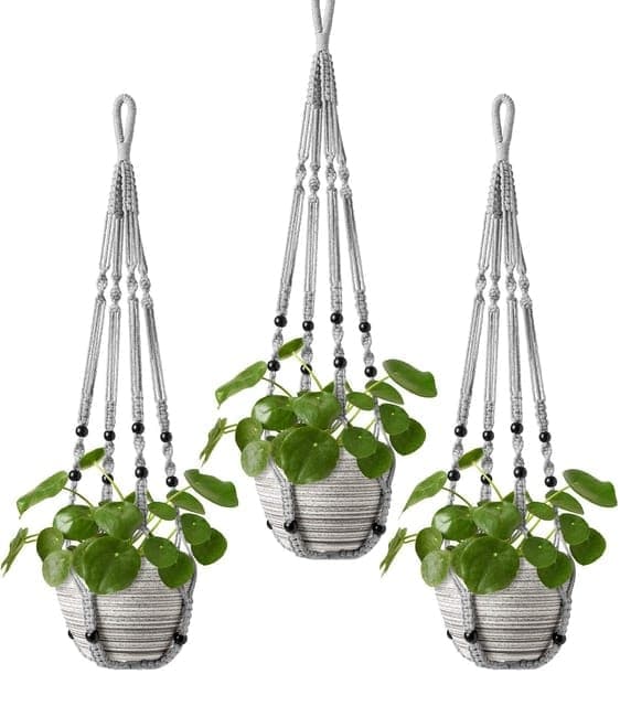 Boho Beaded Macramé Plant Hangers, 90 cm – Pack of 3, Grey