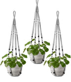 Boho Beaded Macramé Plant Hangers, 90 cm – Pack of 3, Grey