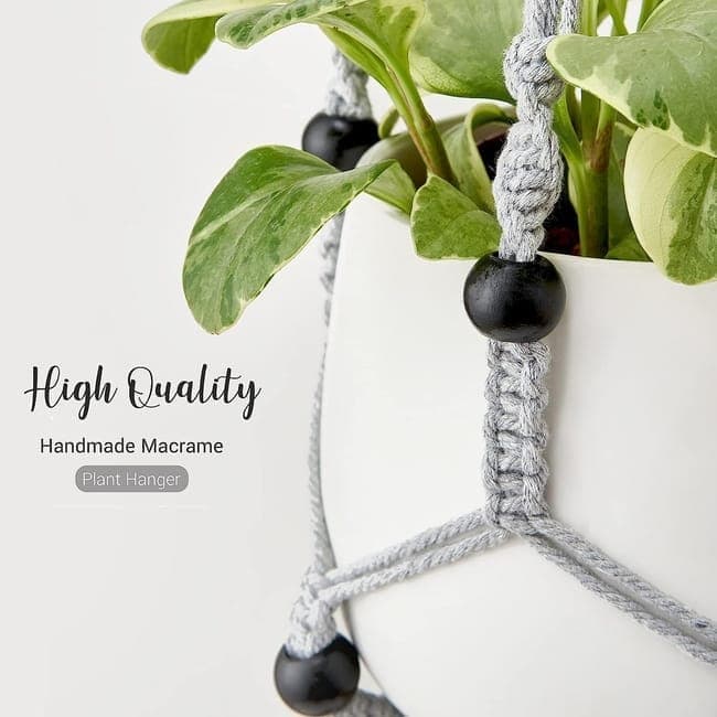Boho Beaded Macramé Plant Hangers, 90 cm – Pack of 3, Grey
