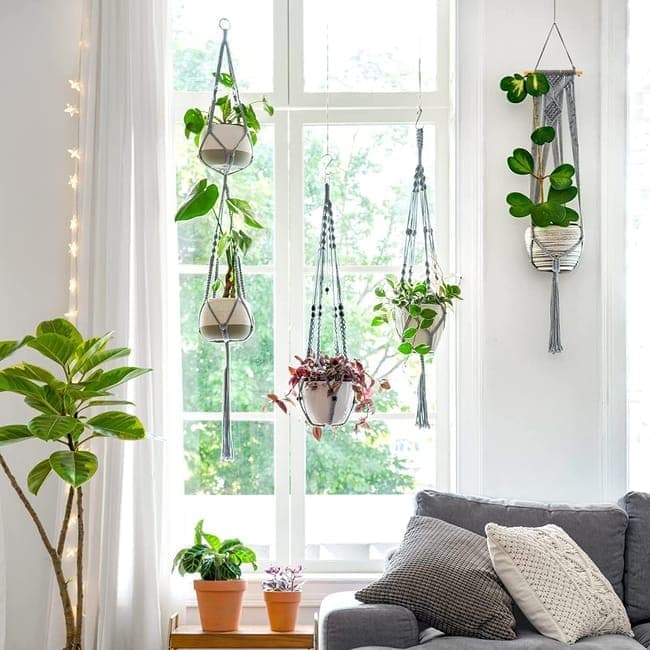 Boho Beaded Macramé Plant Hangers, 90 cm – Pack of 3, Grey