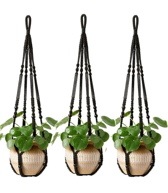 Boho Beaded Macramé Plant Hangers, 90 cm – Pack of 3, Black