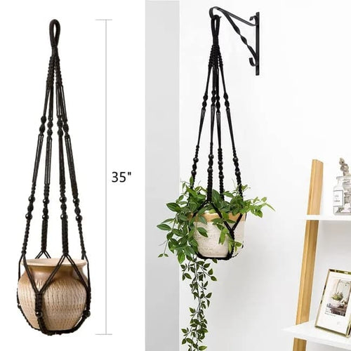 Boho Beaded Macramé Plant Hangers, 90 cm – Pack of 3, Black