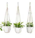 Boho Beaded Macramé Plant Hangers, 90 cm – Pack of 3, White