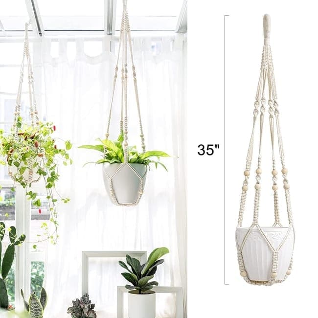 Boho Beaded Macramé Plant Hangers, 90 cm – Pack of 3, White