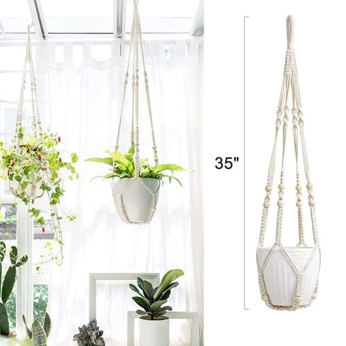 Boho Beaded Macramé Plant Hangers, 90 cm – Pack of 3, White