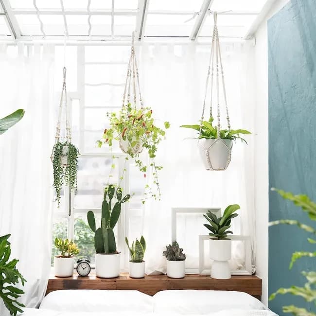 Boho Beaded Macramé Plant Hangers, 90 cm – Pack of 3, White