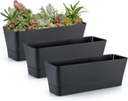 Rectangular Balcony Planters with Drip Tray, 30 cm – 3 Pack
