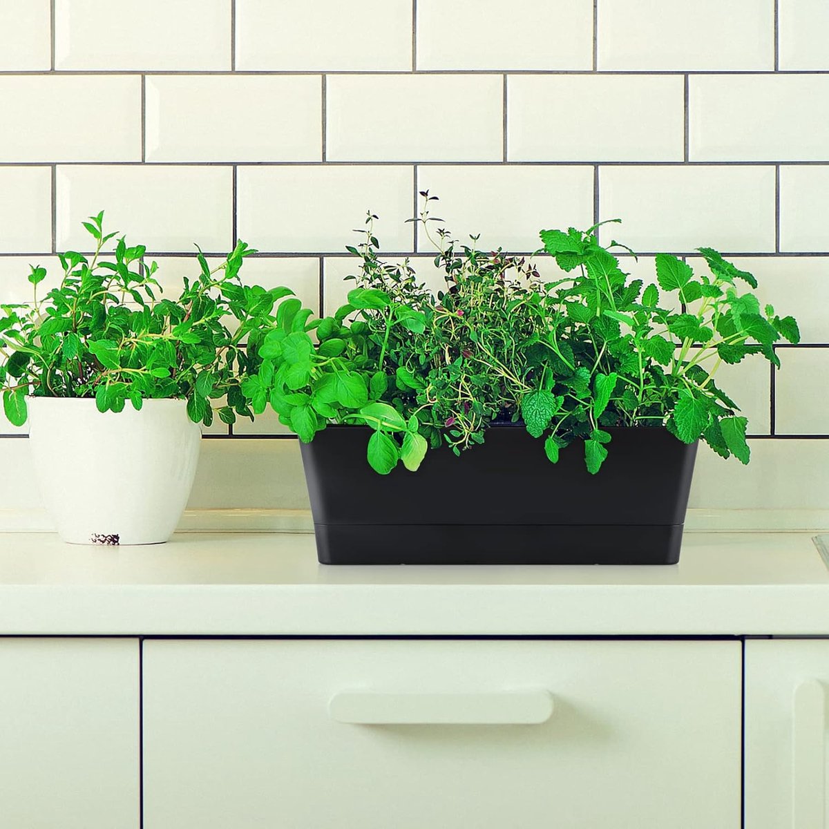 Rectangular Balcony Planters with Drip Tray, 30 cm – 3 Pack
