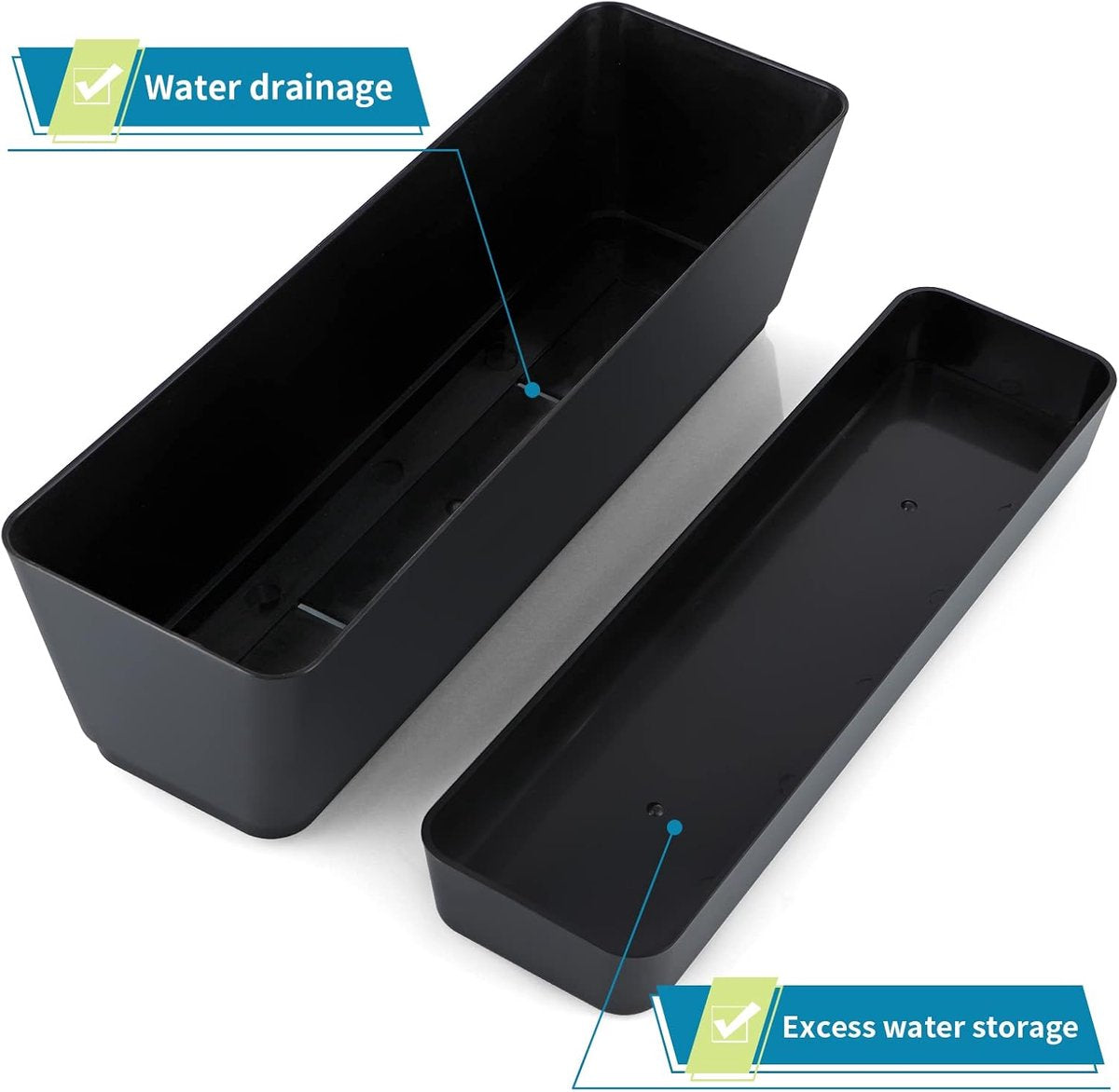 Rectangular Balcony Planters with Drip Tray, 30 cm – 3 Pack