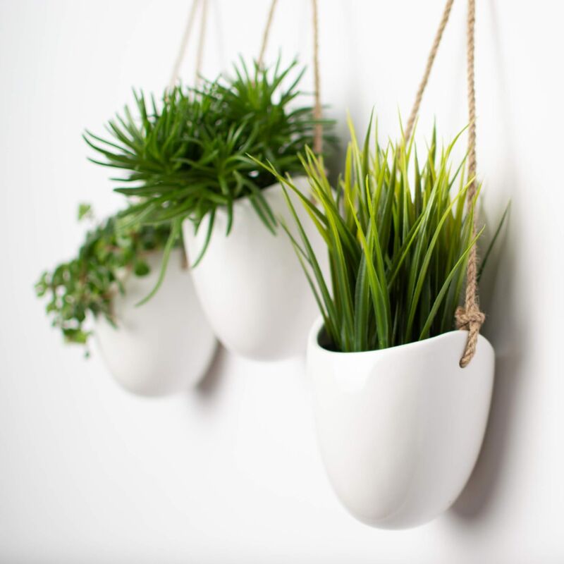 White Ceramic Wall Hanging Pots – Set of 3